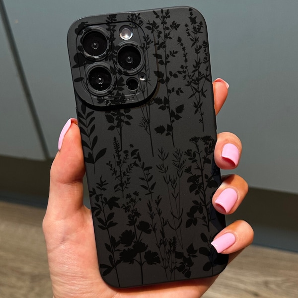 Black Wild Flower Phone Case for iPhone 17 16 15 14 13 12 11 11 Pro Max Mini 7 8 XR XS X Shockproof Phone Cover with Customised Name