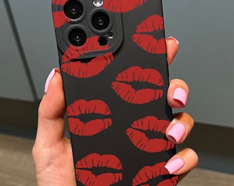 Red Lips iPhone Case for iPhone 17 16 15 14 13 12 11 11 Pro Max Mini 7 8 XR XS X Shockproof Phone Cover with Customised Name