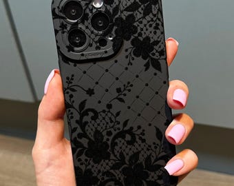 Black Lace Pattern Phone Case for iPhone 18 17 16 15 14 13 12 11 11 Pro Max Mini 7 XR XS X Shockproof Phone Cover with Custom Name