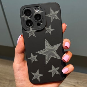 Star Phone Case with Star Patch Print for iPhone 17 16 15 14 13 12 11 11 Pro Max Mini 7 8 XR XS X Shockproof Phone Cover with Custom Name