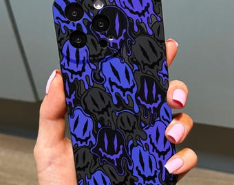 Y2K Grunge Blue Black Ghost Phone Case for iPhone 18 17 16 15 14 13 12 11 11 Pro Max Mini 7 XR XS X Shockproof Phone Cover with Custom Name