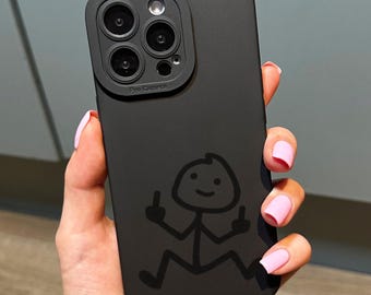 Funny Rude Stickman Black Pattern Phone Case for iPhone 18 17 16 15 14 13 12 11 11 Pro Max Mini 7 XR XS X Shockproof Phone Cover Custom Name