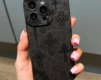 Religious Cross Black Pattern Phone Case for iPhone 17 16 15 14 13 12 11 11 Pro Max Mini 7 8 XR XS X Shockproof Phone Cover with Custom Name