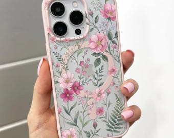 Floral Flower Pattern Pink MagSafe Phone Case for iPhone 17 16 15 14 13 12 11 11 Pro Max Mini XR X XS Shockproof Magnetic Phone Cover Custom