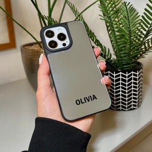 Personalisierte Name Spiegel Handyhülle für iPhone 15 14 13 12 11 11 Pro Max Mini 7 8 XR XS X Stoßfeste Handyhülle für Make Up Angepasst