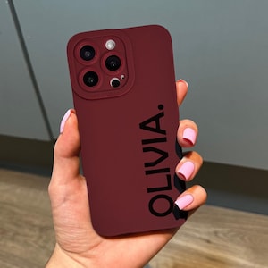 Coque de téléphone bordeaux avec nom personnalisé et nom moderne pour iPhone 16 15 14 13 12 11 11 Pro Max Mini 7 8 SE XR XS X Coque de téléphone antichoc
