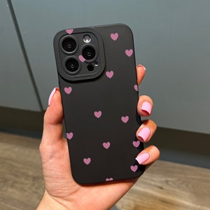 Pink Heart Print Phone Case for iPhone 15 14 13 12 11 11 Pro Max Mini 7 8 XR XS X Shockproof Phone Cover with Personalised Name Cute Design