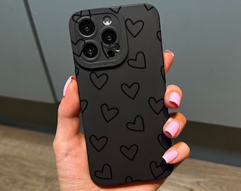 Cute Heart Phone Case with Personalised Name for iPhone 17 16 15 14 13 12 11 11 Pro Max Mini 7 8 XR X Shockproof Phone Cover Heart Pattern