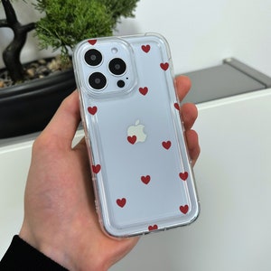 Red Heart Print Clear Phone Case for iPhone 15 14 13 12 11 11 Pro Max Mini 7 8 XR XS X Shockproof Slim Phone Cover with Customised Name