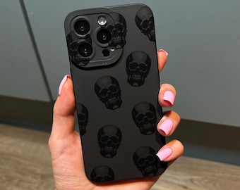 Skull Gothic Black Phone Case for iPhone 15 14 13 12 11 11 Pro Max Mini 7 8 XR XS X Shockproof Phone Cover with Customised Name