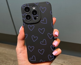 Love Heart Phone Case with Purple Hearts for iPhone 15 14 13 12 11 11 Pro Max Mini 7 8 XR XS X Shockproof Phone Cover with Customised Name