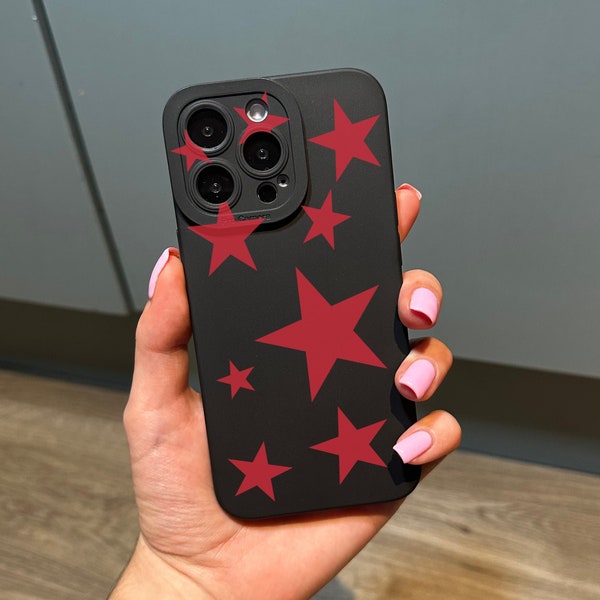 Red Star Black Phone Case for iPhone 15 14 13 12 11 11 Pro Max Mini 7 8 XR XS X Shockproof Phone Cover with Customised Name