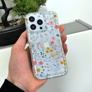 Funda de teléfono transparente con delicado patrón floral para iPhone 16, 15, 14, 13, 12, 11, Pro Max, Mini 7, 8, XR, XS, X, a prueba de golpes, con nombre personalizado