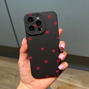Red Love Heart Phone Case with Cute Personalised Name for iPhone 15 14 13 12 11 11 Pro Max Mini 7 8 XR XS X Shockproof Phone Cover Hearts