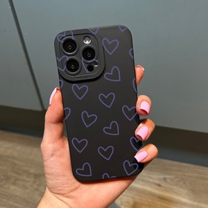 Love Heart Phone Case with Purple Hearts for iPhone 15 14 13 12 11 11 Pro Max Mini 7 8 XR XS X Shockproof Phone Cover with Customised Name