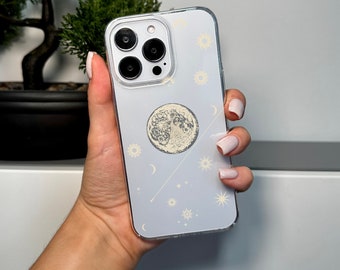 Moon Star Print Clear Phone Case for iPhone 15 14 13 12 11 11 Pro Max Mini 7 8 XR XS X Shockproof Slim Phone Cover with Customised Name