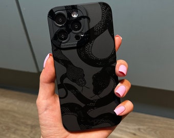 Snake Print Black Phone Case for iPhone 15 14 13 12 11 11 Pro Max Mini 7 8 XR XS X Shockproof Phone Cover with Customised Name