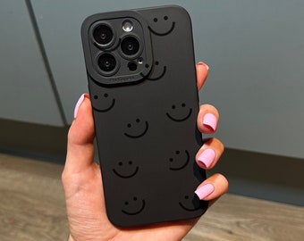 Happy Smiley Face Phone Case for iPhone 15 14 13 12 11 11 Pro Max Mini 7 8 XR X Shockproof Phone Cover with Customised Name and Cartoon Face