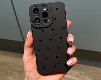 Coque de téléphone avec petit cœur noir, antichoc, avec nom personnalisé, pour iPhone 15 14 13 12 11 11 Pro Max Mini 7 8 XR XS X