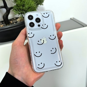 Smile Happy Pattern Clear Phone Case voor iPhone 15 14 13 12 11 11 Pro Max Mini 7 8 XR XS X Schokbestendig Siliconen Telefoon Cover