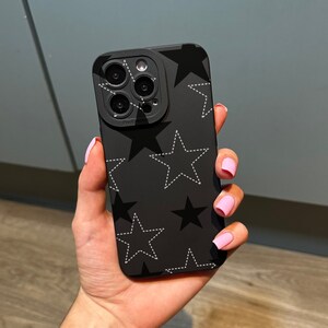 Star Pattern Black Phone Case for iPhone 15 14 13 12 11 11 Pro Max Mini 7 8 XR XS X Shockproof Phone Cover with Customised Name