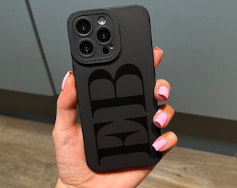 Funda de teléfono negra inicial grande personalizada para iPhone 15 14 13 12 11 11 Pro Max Mini 7 8 XR XS X Funda de teléfono a prueba de golpes Monogram Phone Case