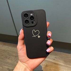 Gold Love Heart Phone Case with Heart for iPhone 15 14 13 12 11 11 Pro Max Mini 7 8 XR XS X Shockproof Phone Cover with Customised Name