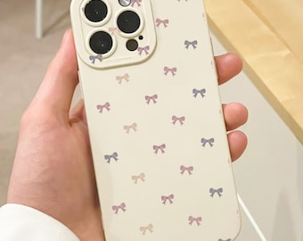Pastel Bow Beige Phone Case for iPhone 17 16 15 14 13 12 11 11 Pro Max Mini 7 8 XR XS X Shockproof Phone Cover with Custom Name