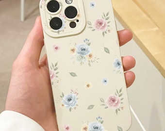 Pastel Floral Beige Phone Case for iPhone 17 16 15 14 13 12 11 11 Pro Max Mini 7 8 XR XS X Shockproof Phone Cover with Custom Name