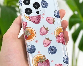 Strawberry Fruit Print Clear Phone Case for iPhone 17 16 15 14 13 12 11 11 Pro Max Mini 7 XR X Shockproof Silicone Phone Cover Custom Name