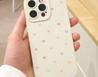 Pastel Heart Pattern Beige Phone Case for iPhone 17 16 15 14 13 12 11 11 Pro Max Mini 7 8 XR X Shockproof Phone Cover with Personalised Name