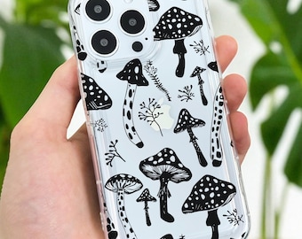 Funky Mushroom Clear Phone Case for iPhone 17 16 15 14 13 12 11 11 Pro Max Mini 7 8 XR XS X Shockproof Silicone Phone Cover with Custom Name