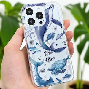 Dolphin Turtle Fish Clear Phone Case for iPhone 17 16 15 14 13 12 11 11 Pro Max Mini 7 8 XR XS X Shockproof Silicone Phone Cover Custom Name