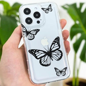 Clear Butterfly Print Phone Case for iPhone 17 16 15 14 13 12 11 11 Pro Max Mini 7 8 XR XS X Shockproof Slim Phone Cover Customised Name