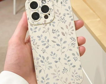 Wild Flower Floral Beige Phone Case for iPhone 17 16 15 14 13 12 11 11 Pro Max Mini 7 8 XR XS X Shockproof Phone Cover Custom Name