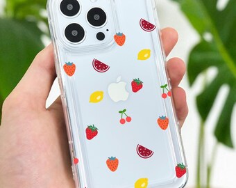 Summer Fruits Clear Phone Case for iPhone 17 16 15 14 13 12 11 11 Pro Max Mini 7 8 XR XS X Shockproof Silicone Phone Cover Personalised Name