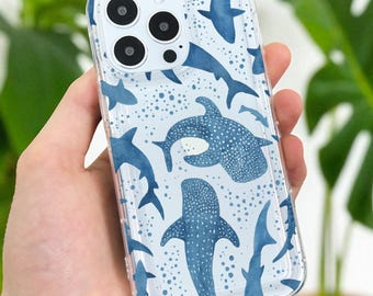 Funda transparente con diseño de tiburón ballena para iPhone 17, 16, 15, 14, 13, 12, 11, Pro Max, Mini, 7, 8, XR, X, a prueba de golpes, delgada, con nombre personalizado