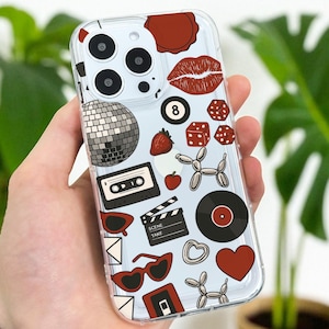 レトロレッドブラック美的ディスコボールダイスクリア電話ケース iPhone 17 16 15 14 13 12 11 11 Pro Max Mini 7 8 XR X ウォレット耐衝撃カバー用