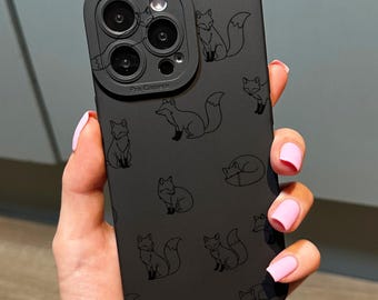 Black Fox Pattern Phone Case for iPhone 17 16 15 14 13 12 11 11 Pro Max Mini 7 8 XR XS X Shockproof Phone Cover with Customised Name