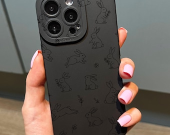 Black Bunny Rabbit Handyhülle für iPhone 17 16 15 14 13 12 11 11 Pro Max Mini 7 8 XR XS X Stoßfeste Handyhülle mit individuellem Namen