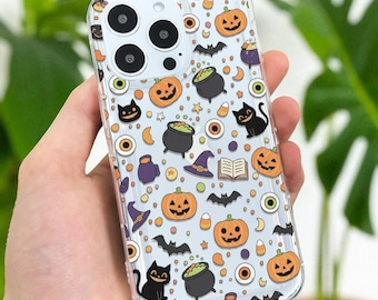 Halloween Scary Pumpkin Bat Clear Phone Case for iPhone 17 16 15 14 13 12 11 11 Pro Max Mini 7 8 XR Shockproof Slim Phone Cover Custom Name