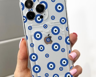 Clear Evil Eye Card Holder Phone Case for iPhone 17 16 15 14 13 12
