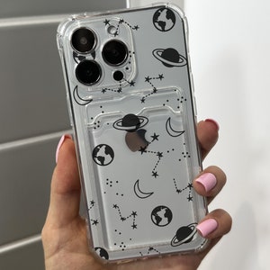 Funda para teléfono con tarjetero Space Planet para iPhone 17, 16, 15, 14, 13, 12, 11, Pro Max, Mini, 7, 8, XR, X, a prueba de golpes, con nombre personalizado