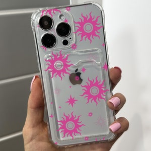 Pink Clear Card Holder Phone Case for iPhone 17 16 15 14 13 12 11 11 Pro Max Mini 7 8 XR XS X Wallet Shockproof Phone Cover with Custom Name