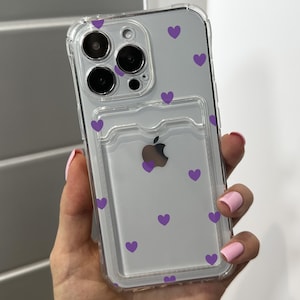 Cute Heart Clear Card Holder Phone Case for iPhone 17 16 15 14 13 12 11 11 Pro Max Mini 7 8 XR XS X Shockproof Phone Cover Customised Name