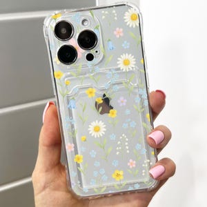 Blumen Ditsy Blumen Kartenhalter Handyhülle für iPhone 16 15 14 13 12 11 11 Pro Max Mini 7 8 XR Brieftasche Stoßfeste Handyhülle Benutzerdefinierter Name