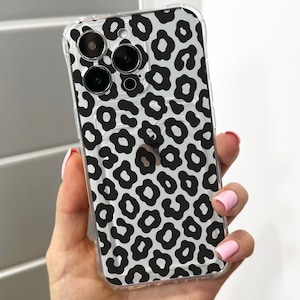 Étui pour iphone de téléphone noir à motif léopard transparent avec porte-cartes 16 15 14 13 12 11 11 Pro Max Mini 7 portefeuille antichoc
