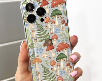 Mushroom Cottage Core Card Holder Phone Case for iPhone 17 16 15 14 13 12 11 11 Pro Max Mini 7 8 XR X Wallet Shockproof Phone Cover Custom