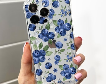 Blueberry Fruit Pattern Clear Card Holder Phone Case for iPhone 17 16 15 14 13 12 11 11 Pro Max Mini 7 XR Wallet Shockproof Phone Cover