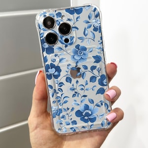 Funda para teléfono con tarjetero y diseño de flores azules para iPhone 16, 15, 14, 13, 12, 11, Pro Max, Mini, 7, 8, XR, a prueba de golpes, con nombre personalizado